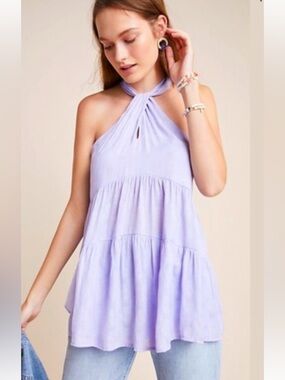 Anthropologie | (M) Lavender Halter Tiered Blouse